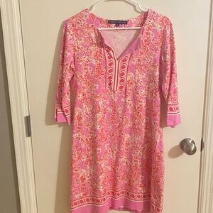 Beautiful Barbra Erickson pink and yellow giraffe print dress